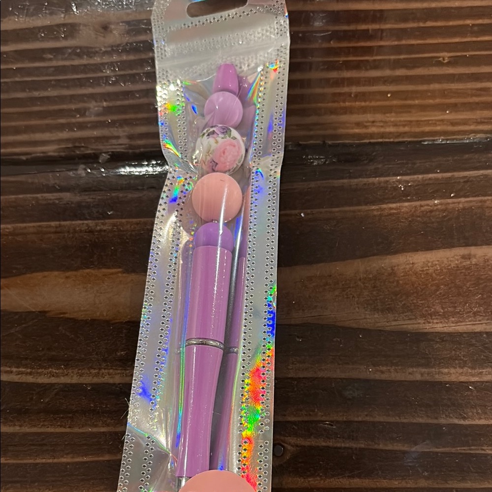 Lavender Beaded ink pen with silicone beads purple and flowers
